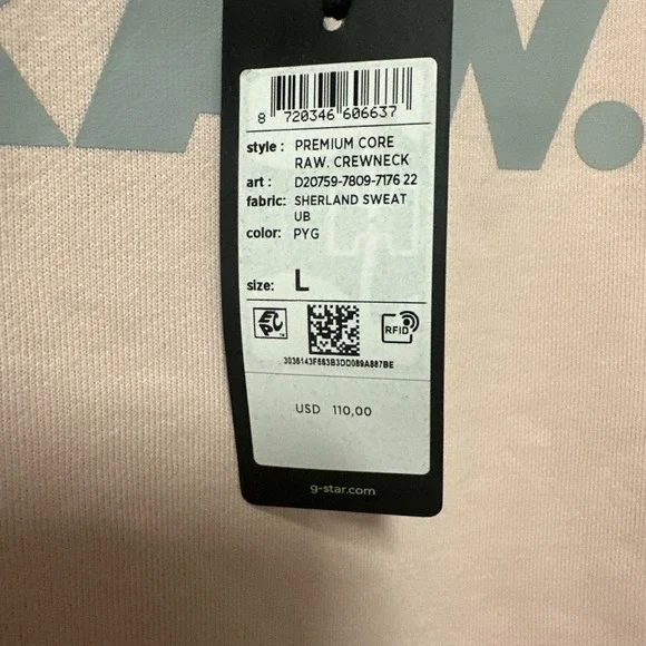 G-Star Raw Women Size Large Premium Core Raw Crewneck Sweatshirt Blush Pink - Picture 6 of 13